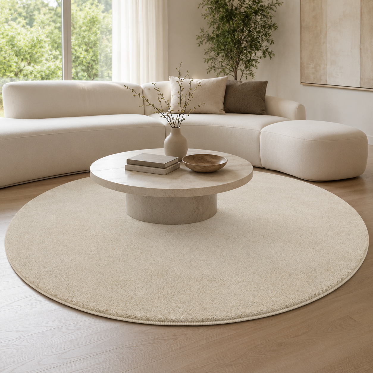 Niva – Runder Hochflor-Teppich in Creme