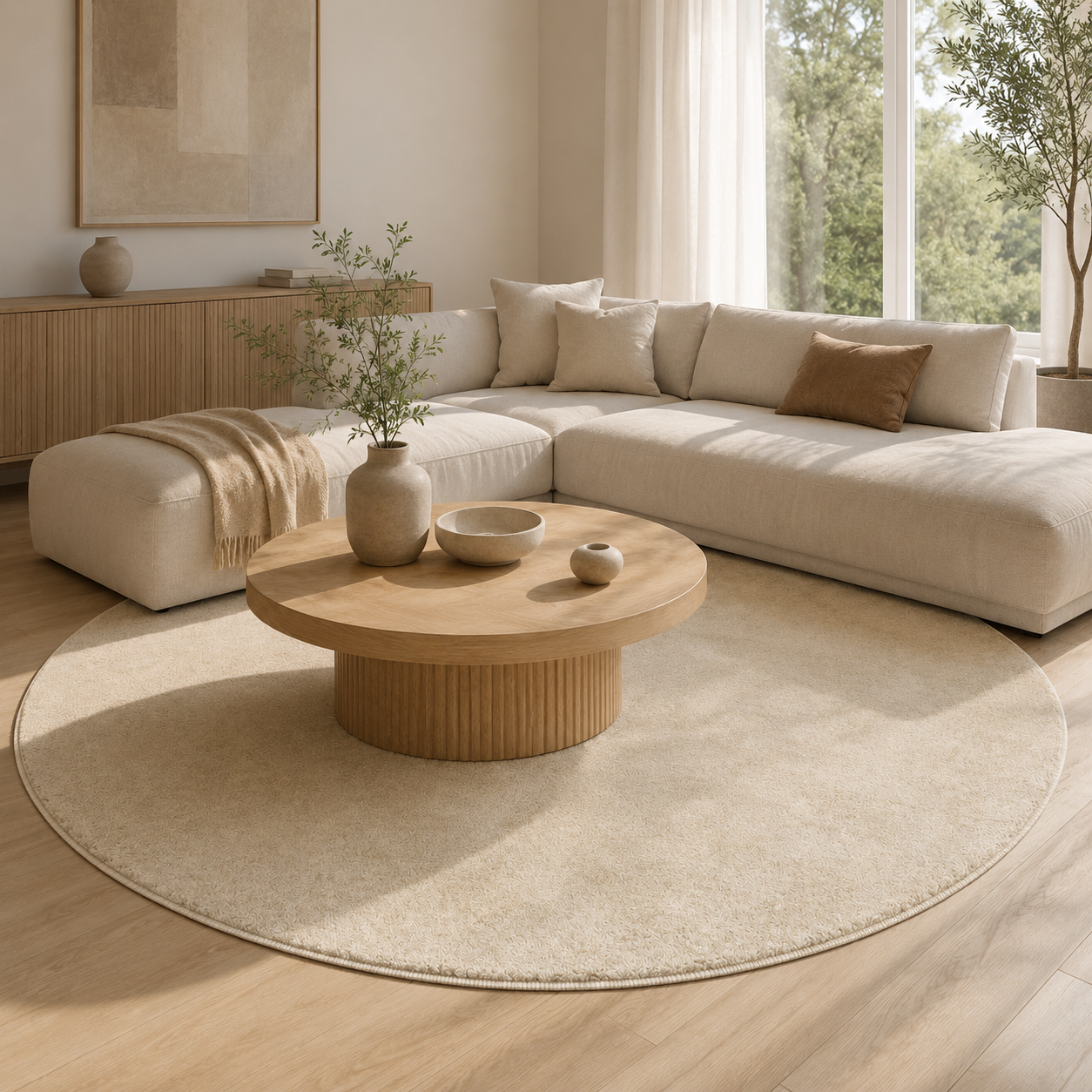 Niva – Runder Hochflor-Teppich in Creme