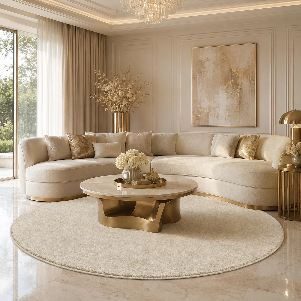 Niva – Runder Hochflor-Teppich in Creme