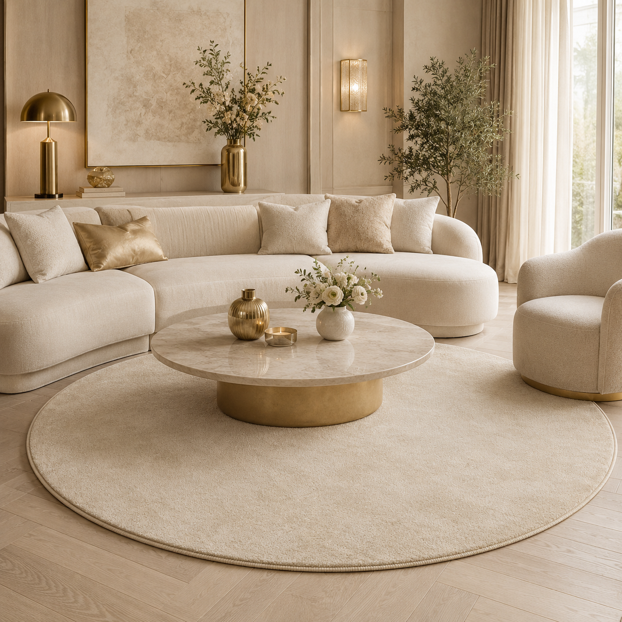 Niva – Runder Hochflor-Teppich in Creme